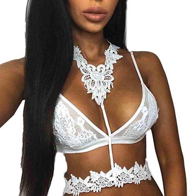 MNtech Women Sexy Lingerie Floral Sheer Lace Bra Top Seamless Bralette Cup Wireless Bra