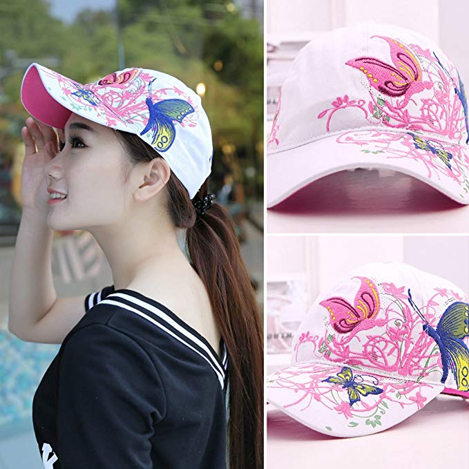 Diamondo Women Fashion Baseball Hat Butterfly Sport Casual Cap White